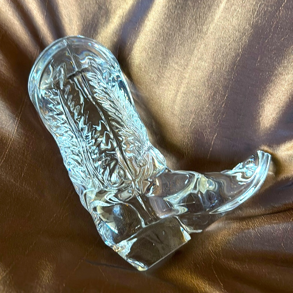 Vintage 1990s ✨ Ralph Lauren Cowboy Boot Lead Crystal 5" X 4" engraved RL clear
